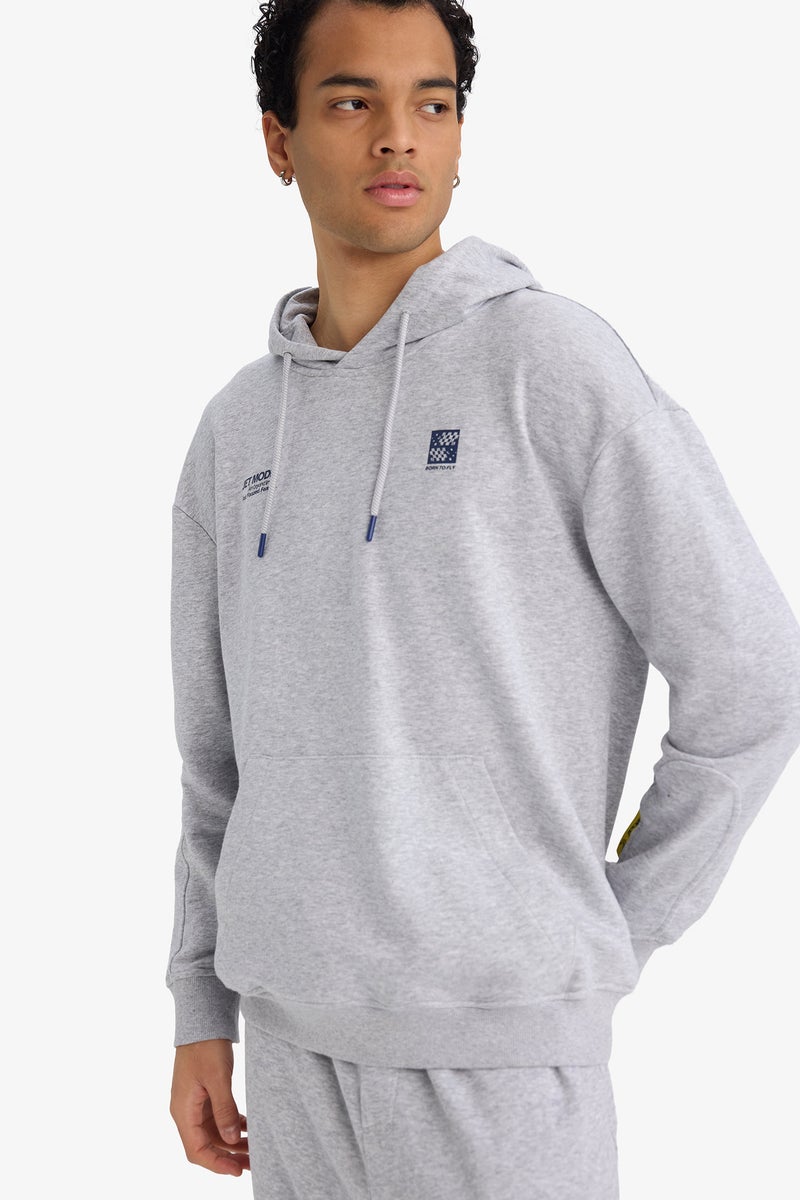 DeFacto Grey Man Boxy Fit Long Sleeve Hoodie Casual - Image 3